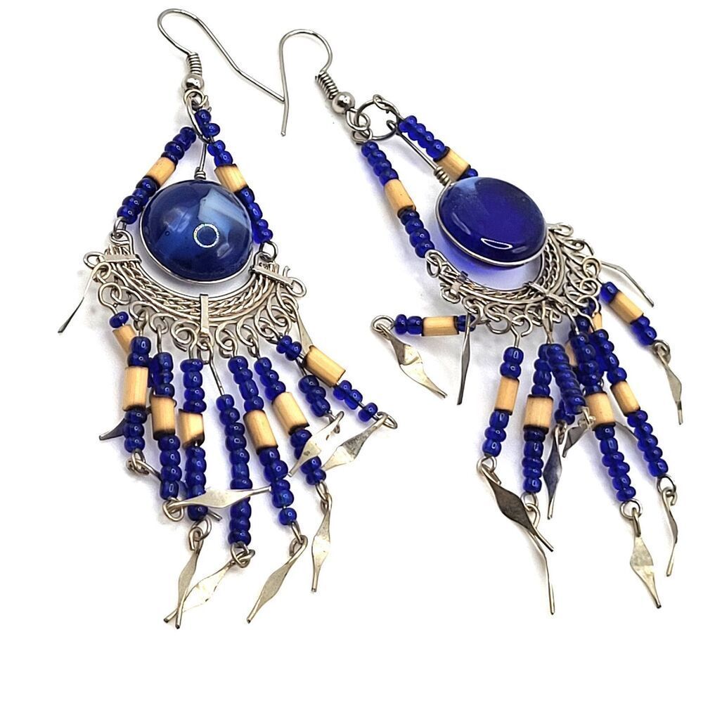 Bohemian Blue Dangle Drop 4in Belly Dance Bollywood